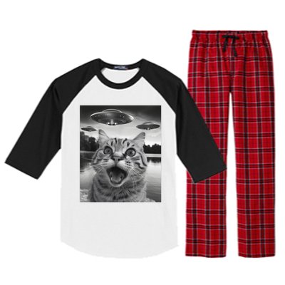 Funny Cat Graphic Ufo Weird Raglan Sleeve Pajama Set