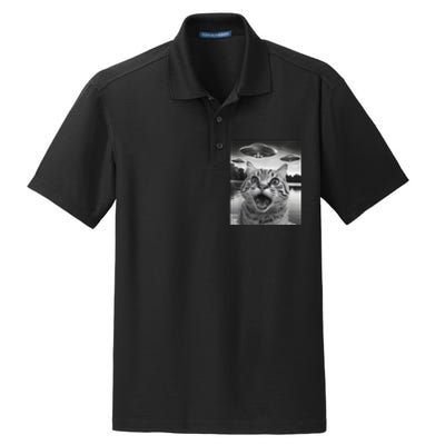 Funny Cat Graphic Ufo Weird Dry Zone Grid Polo