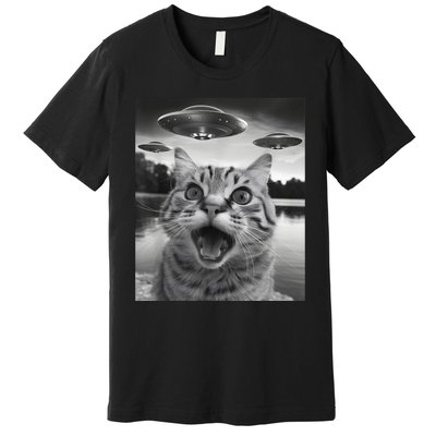 Funny Cat Graphic Ufo Weird Premium T-Shirt