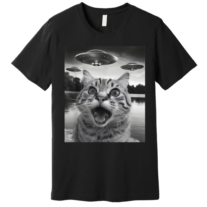 Funny Cat Graphic Ufo Weird Premium T-Shirt