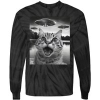 Funny Cat Graphic Ufo Weird Tie-Dye Long Sleeve Shirt