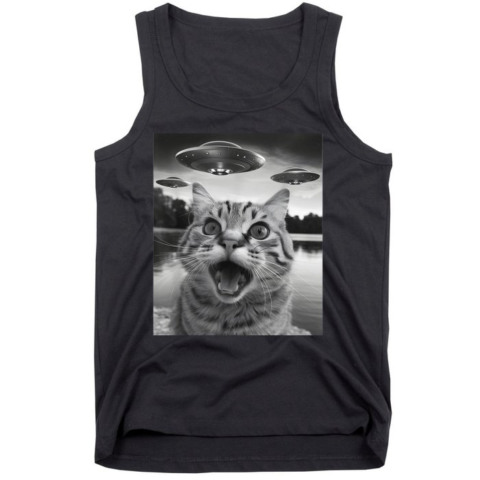 Funny Cat Graphic Ufo Weird Tank Top