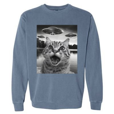 Funny Cat Graphic Ufo Weird Garment-Dyed Sweatshirt