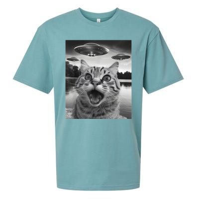 Funny Cat Graphic Ufo Weird Sueded Cloud Jersey T-Shirt