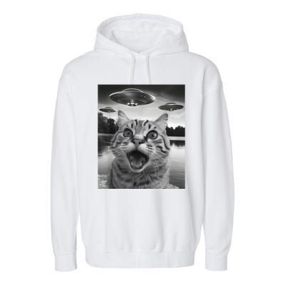 Funny Cat Graphic Ufo Weird Garment-Dyed Fleece Hoodie