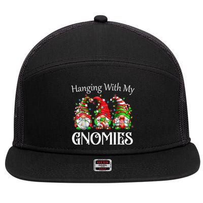 Funny Christmas Gnome Hanging With My Gnomies Family Pajamas 7 Panel Mesh Trucker Snapback Hat