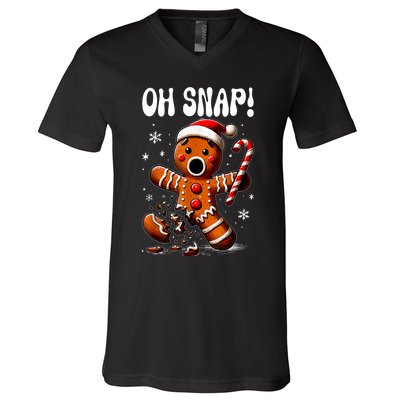 Funny Christmas Gingerbread Man Oh Snap Outfit Pajama V-Neck T-Shirt