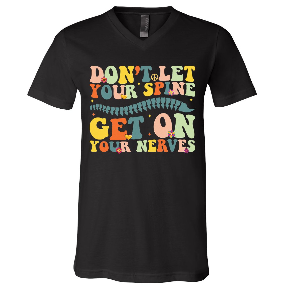 Funny Chiropractor Groovy Spine Doctor Of Chiropractic V-Neck T-Shirt