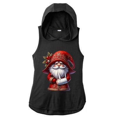 Funny Christmas Gnome With Broken Arm Long Sleeve Ladies PosiCharge Tri-Blend Wicking Draft Hoodie Tank