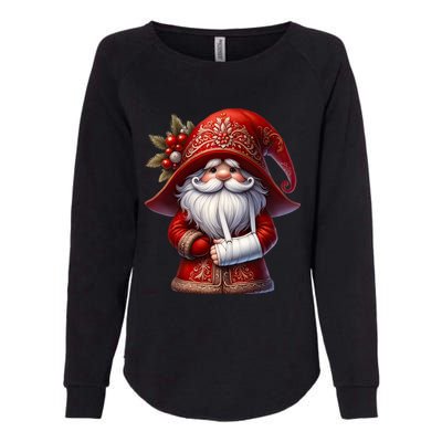 Funny Christmas Gnome With Broken Arm Long Sleeve Womens California Wash Sweatshirt