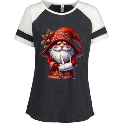 Funny Christmas Gnome With Broken Arm Long Sleeve Enza Ladies Jersey Colorblock Tee