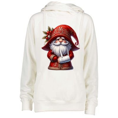 Funny Christmas Gnome With Broken Arm Long Sleeve Womens Funnel Neck Pullover Hood