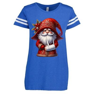 Funny Christmas Gnome With Broken Arm Long Sleeve Enza Ladies Jersey Football T-Shirt