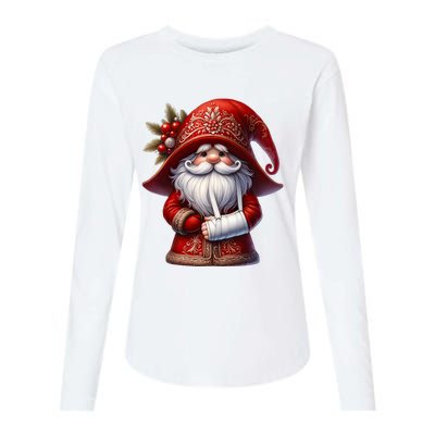 Funny Christmas Gnome With Broken Arm Long Sleeve Womens Cotton Relaxed Long Sleeve T-Shirt