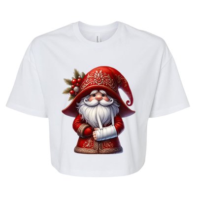 Funny Christmas Gnome With Broken Arm Long Sleeve Bella+Canvas Jersey Crop Tee