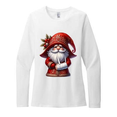 Funny Christmas Gnome With Broken Arm Long Sleeve Womens CVC Long Sleeve Shirt