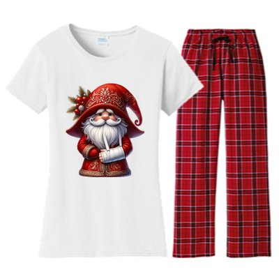 Funny Christmas Gnome With Broken Arm Long Sleeve Women's Flannel Pajama Set