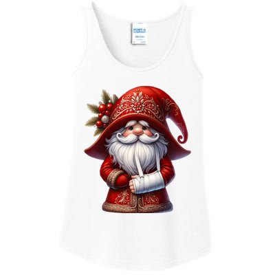 Funny Christmas Gnome With Broken Arm Long Sleeve Ladies Essential Tank