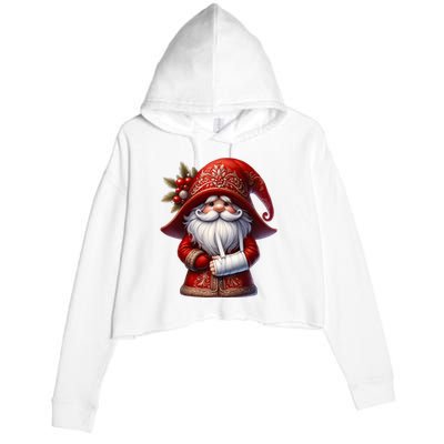 Funny Christmas Gnome With Broken Arm Long Sleeve Crop Fleece Hoodie