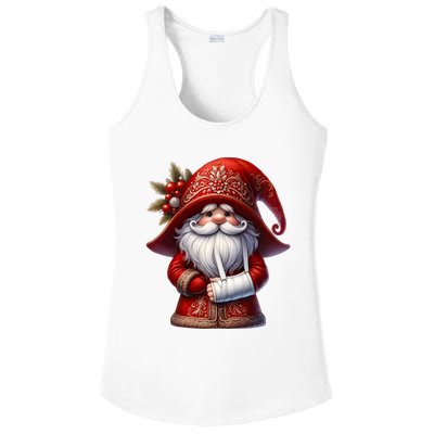 Funny Christmas Gnome With Broken Arm Long Sleeve Ladies PosiCharge Competitor Racerback Tank