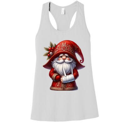 Funny Christmas Gnome With Broken Arm Long Sleeve Women's Racerback Tank