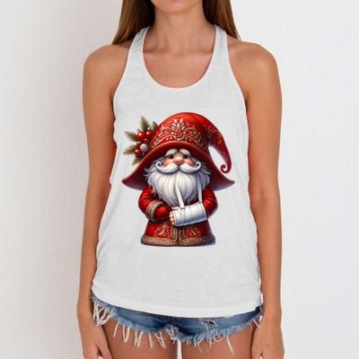 Funny Christmas Gnome With Broken Arm Long Sleeve Women's Knotted Racerback Tank