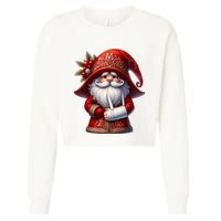 Funny Christmas Gnome With Broken Arm Long Sleeve Cropped Pullover Crew