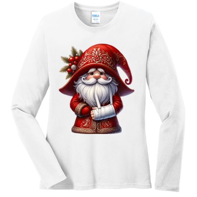 Funny Christmas Gnome With Broken Arm Long Sleeve Ladies Long Sleeve Shirt