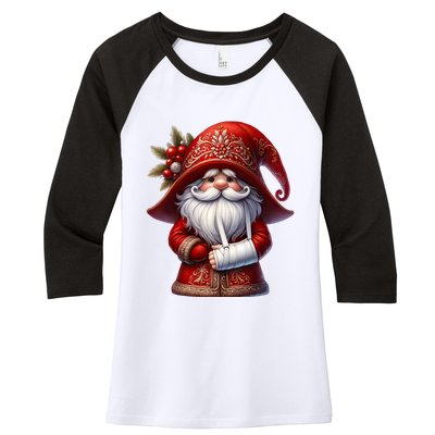 Funny Christmas Gnome With Broken Arm Long Sleeve Women's Tri-Blend 3/4-Sleeve Raglan Shirt