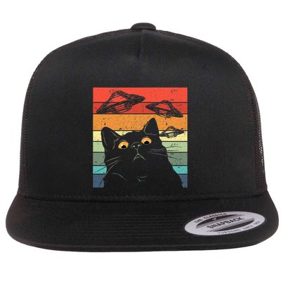 Funny Cat  Galaxy Cat Spaceship Alien Cat Ufo Flat Bill Trucker Hat