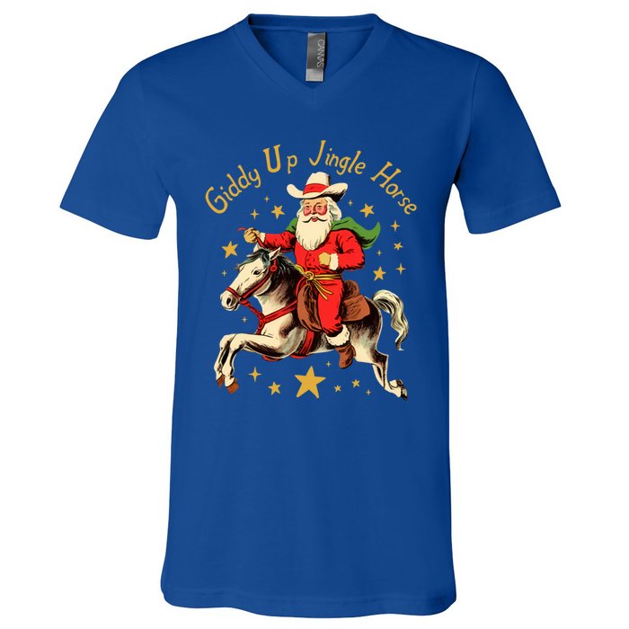 Funny Christmas Giddy Up Jingle Horse Gift V-Neck T-Shirt