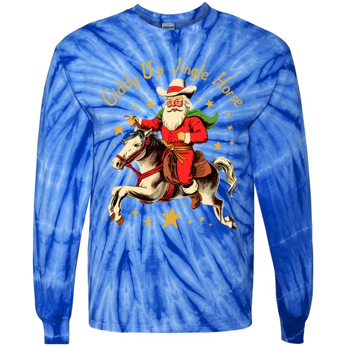 Funny Christmas Giddy Up Jingle Horse Gift Tie-Dye Long Sleeve Shirt