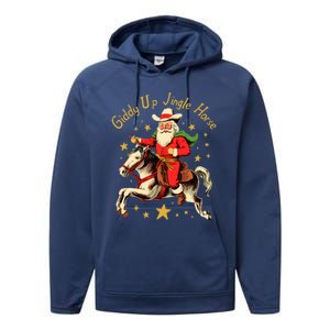 Funny Christmas Giddy Up Jingle Horse Gift Performance Fleece Hoodie