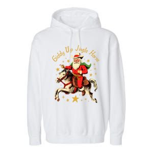 Funny Christmas Giddy Up Jingle Horse Gift Garment-Dyed Fleece Hoodie