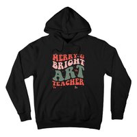 Funny Christmas Groovy Merry And Bright Art Teacher Costume Hoodie