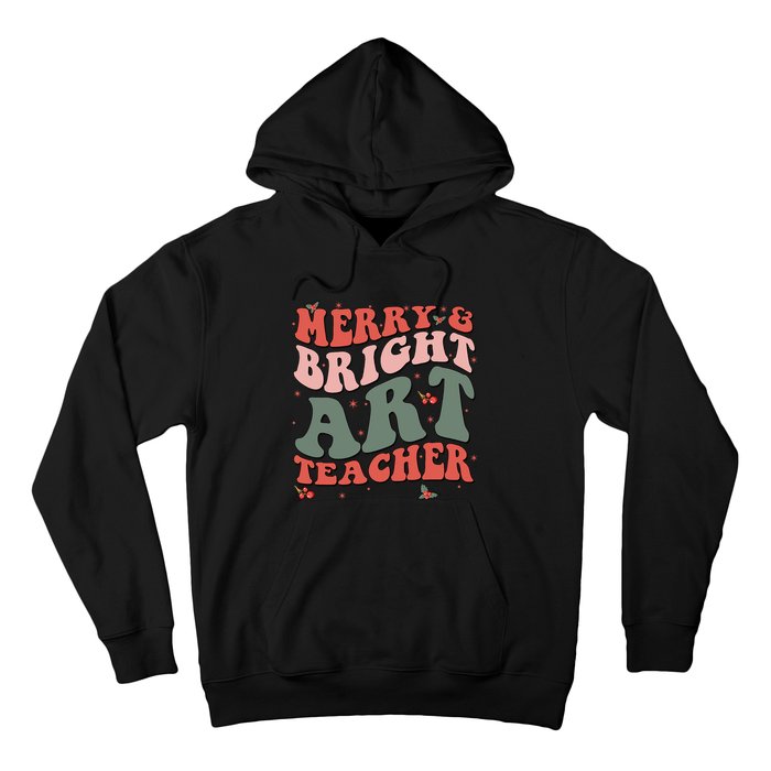 Funny Christmas Groovy Merry And Bright Art Teacher Costume Hoodie