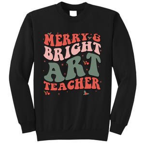 Funny Christmas Groovy Merry And Bright Art Teacher Costume Sweatshirt