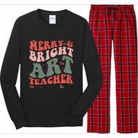 Funny Christmas Groovy Merry And Bright Art Teacher Costume Long Sleeve Pajama Set