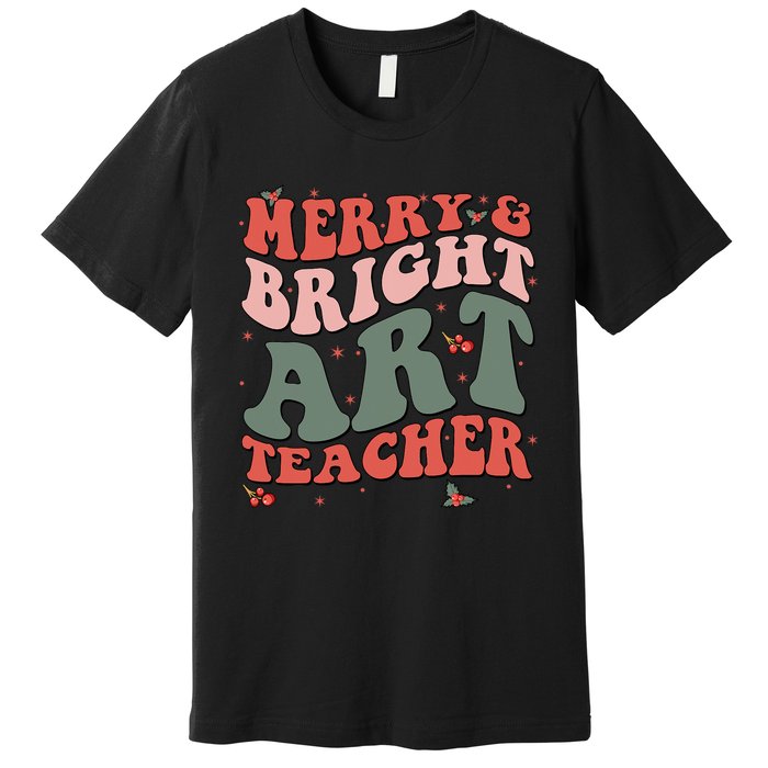 Funny Christmas Groovy Merry And Bright Art Teacher Costume Premium T-Shirt