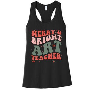 Funny Christmas Groovy Merry And Bright Art Teacher Costume Women's Racerback Tank