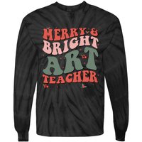 Funny Christmas Groovy Merry And Bright Art Teacher Costume Tie-Dye Long Sleeve Shirt