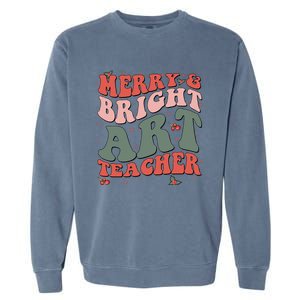 Funny Christmas Groovy Merry And Bright Art Teacher Costume Garment-Dyed Sweatshirt