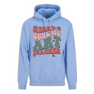 Funny Christmas Groovy Merry And Bright Art Teacher Costume Unisex Surf Hoodie