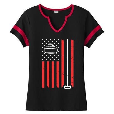 Funny Curling Gift For Men Women Curling Players USA Team Ladies Halftime Notch Neck Tee