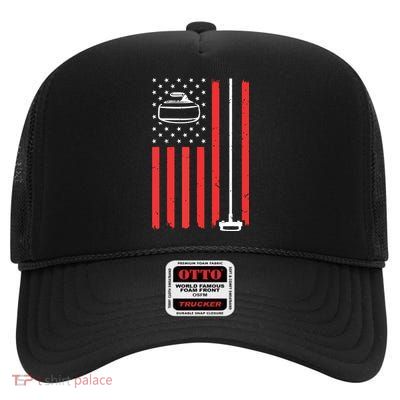 Funny Curling Gift For Men Women Curling Players USA Team High Crown Mesh Back Trucker Hat