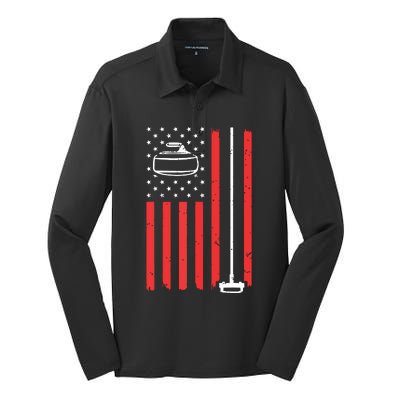 Funny Curling Gift For Men Women Curling Players USA Team Silk Touch Performance Long Sleeve Polo