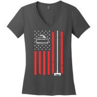 Funny Curling Gift For Men Women Curling Players USA Team Women's V-Neck T-Shirt