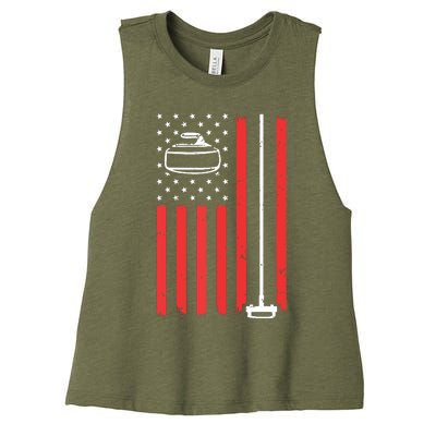 Funny Curling Gift For Men Women Curling Players USA Team Women's Racerback Cropped Tank