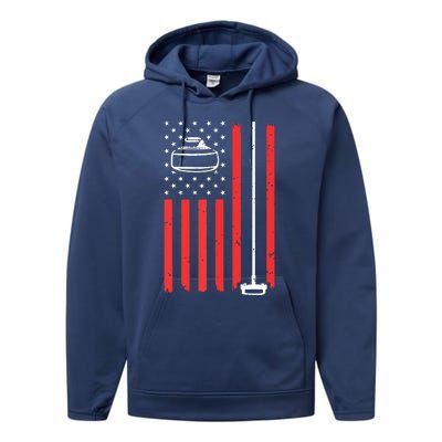 Funny Curling Gift For Men Women Curling Players USA Team Performance Fleece Hoodie