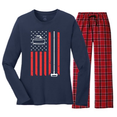 Funny Curling Gift For Men Women Curling Players USA Team Women's Long Sleeve Flannel Pajama Set 